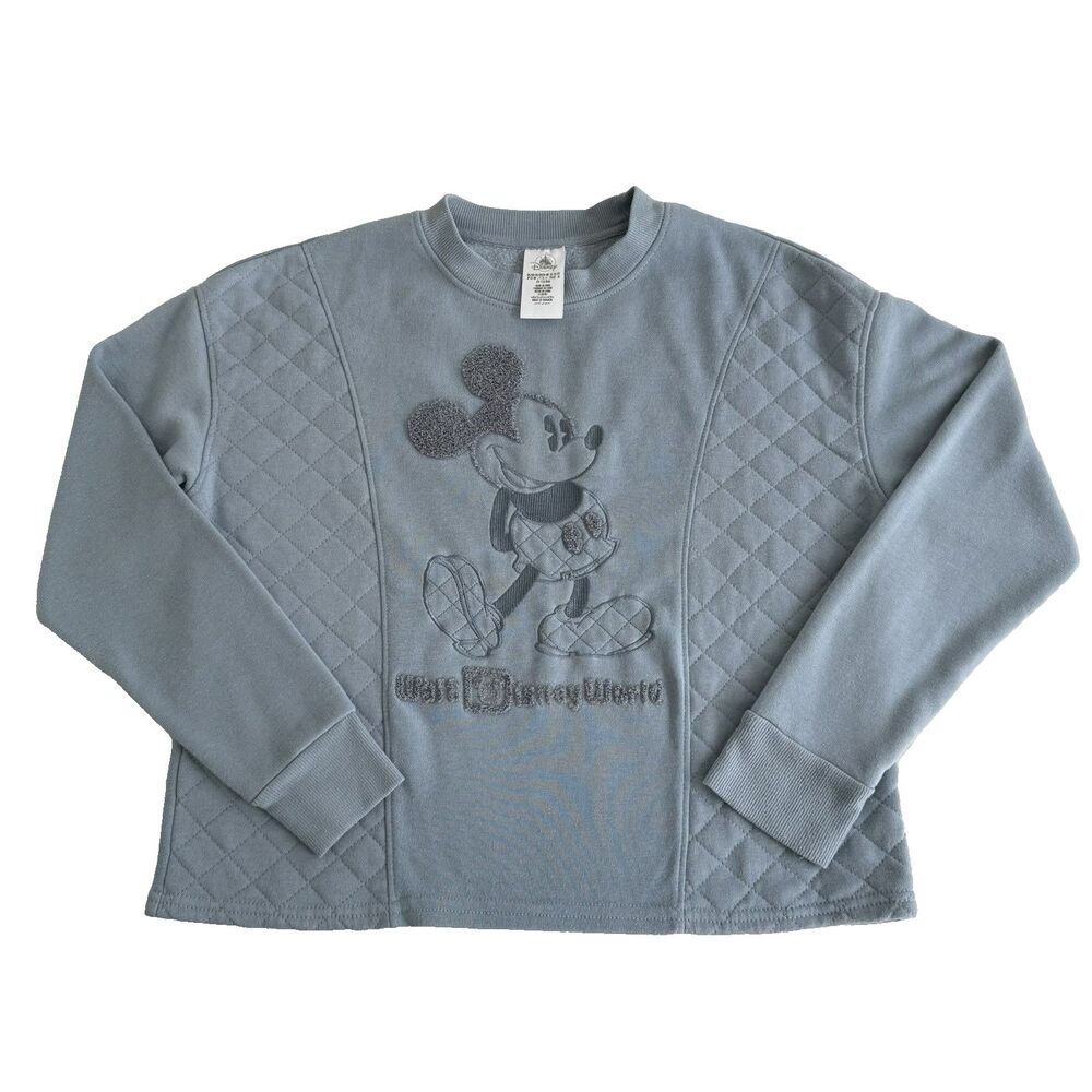 Disney Parks Dusty Blue Disney World Mickey Mouse Quilted Pullover Sweatshirt XS